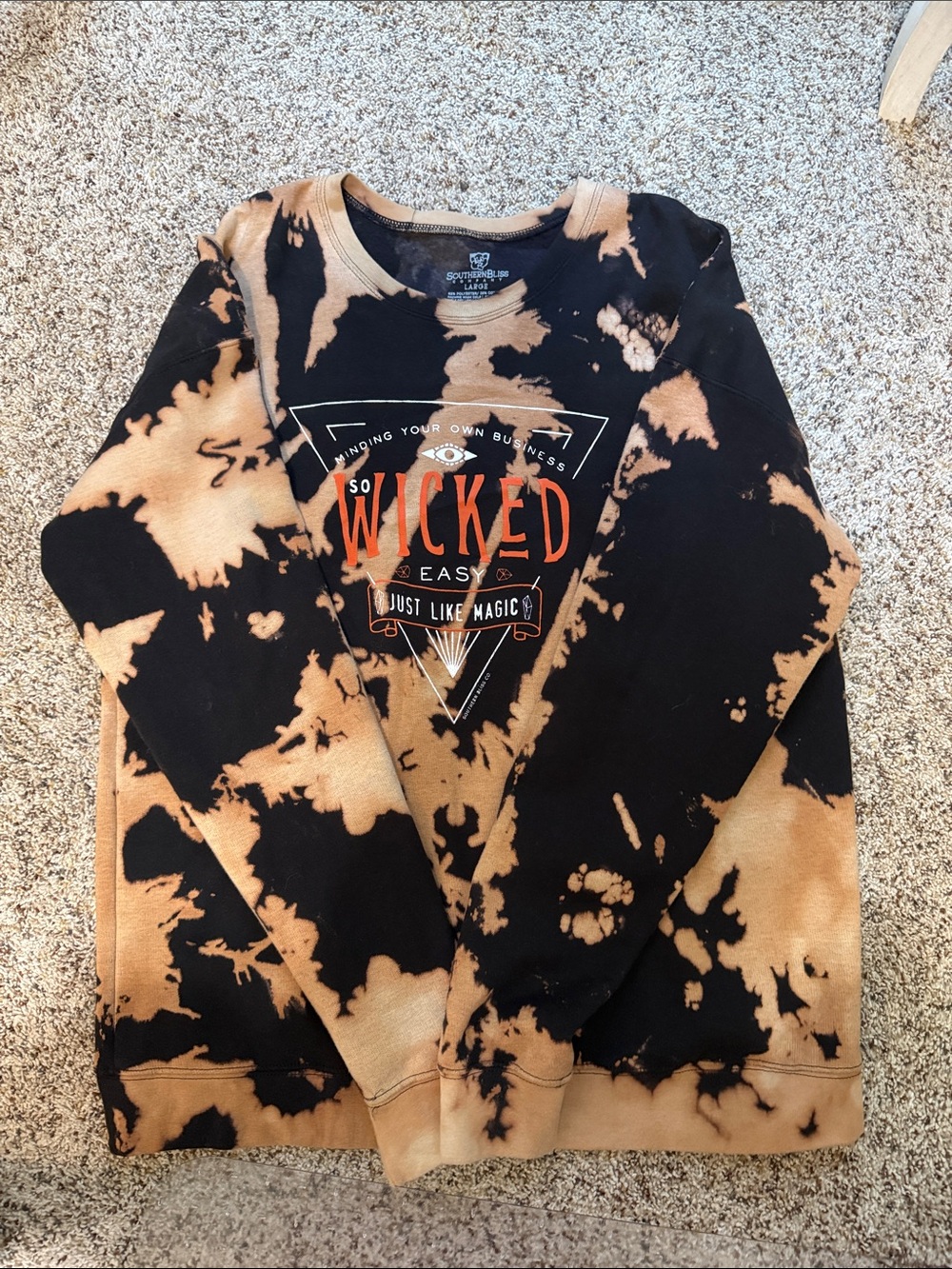 SouthernBliss Wicked Graphic Bleach-Tie Crewneck Sweater shirt - Black & Tan